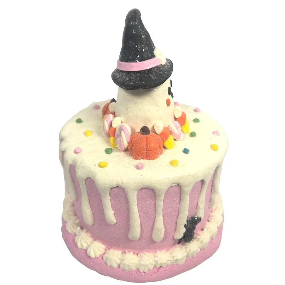 Pink Ghost Halloween Cake Figurine Witch Hat Candy Pumpkin Spider Shelf Decor